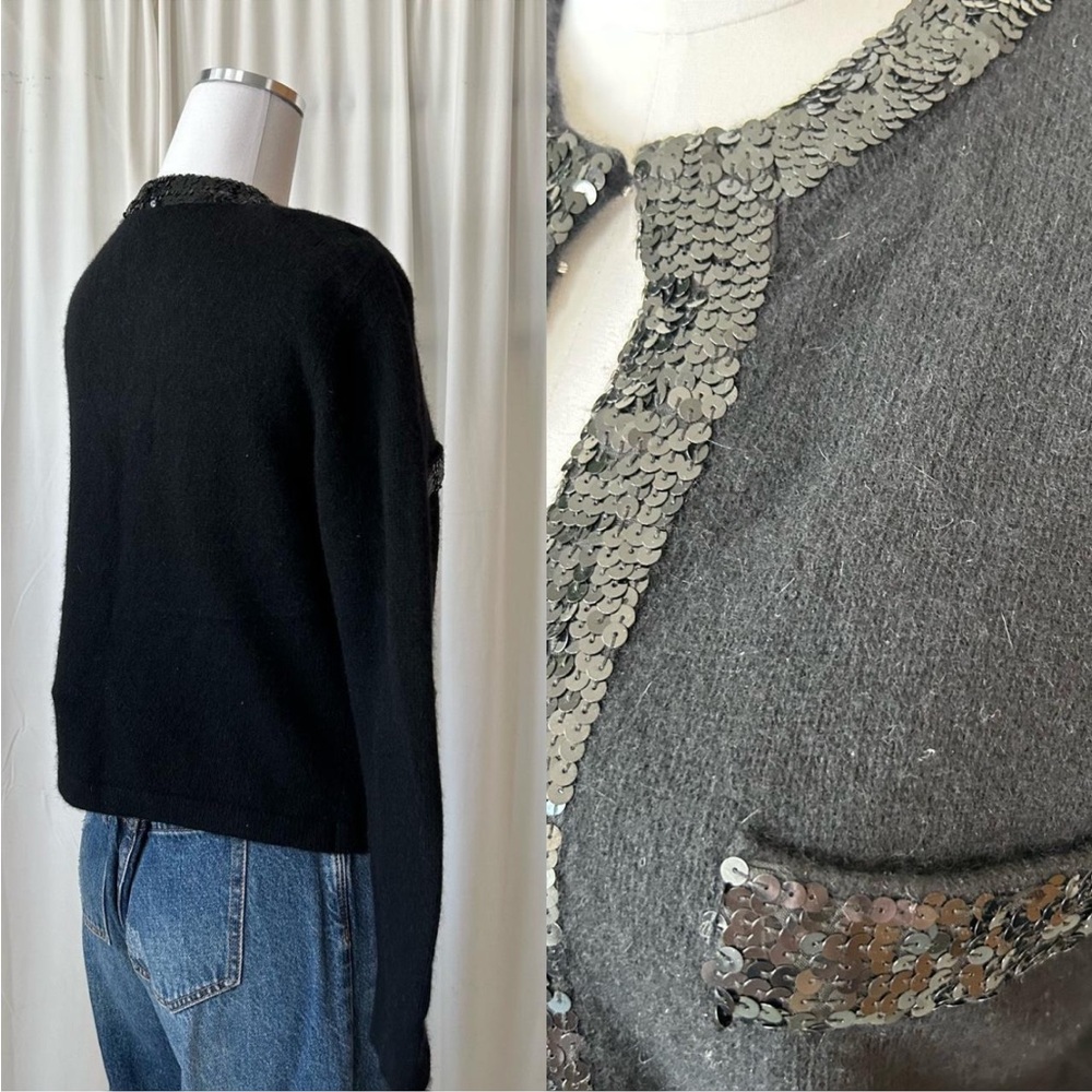 Vintage 1980s Evan-Picone Black Angora Wool Blend Sequin Cardigan Petite Small - Picture 6 of 8